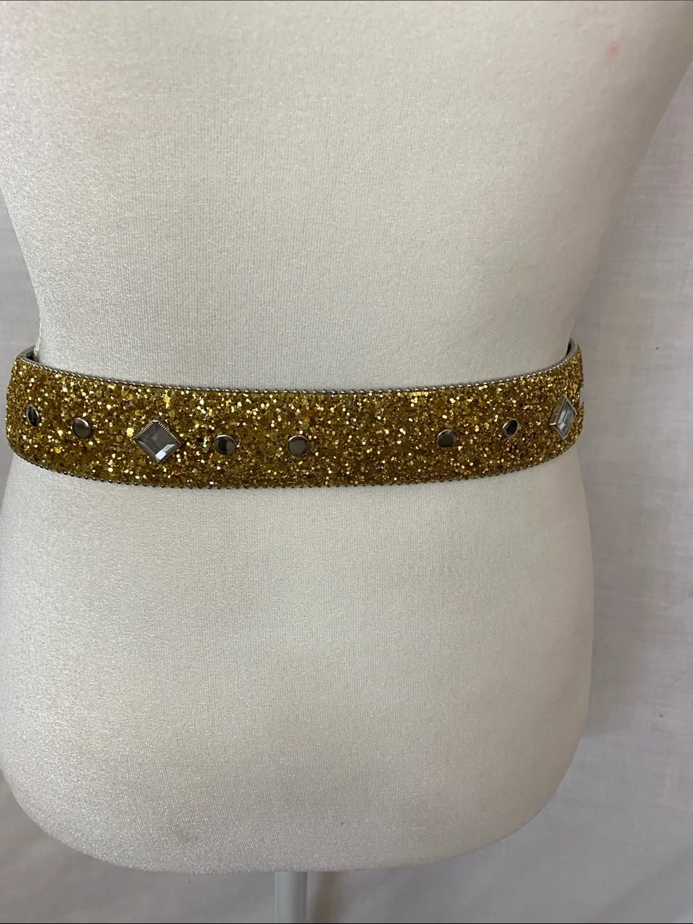 Gold Glitter Western-Style Belt with Ornate Silver Buckle